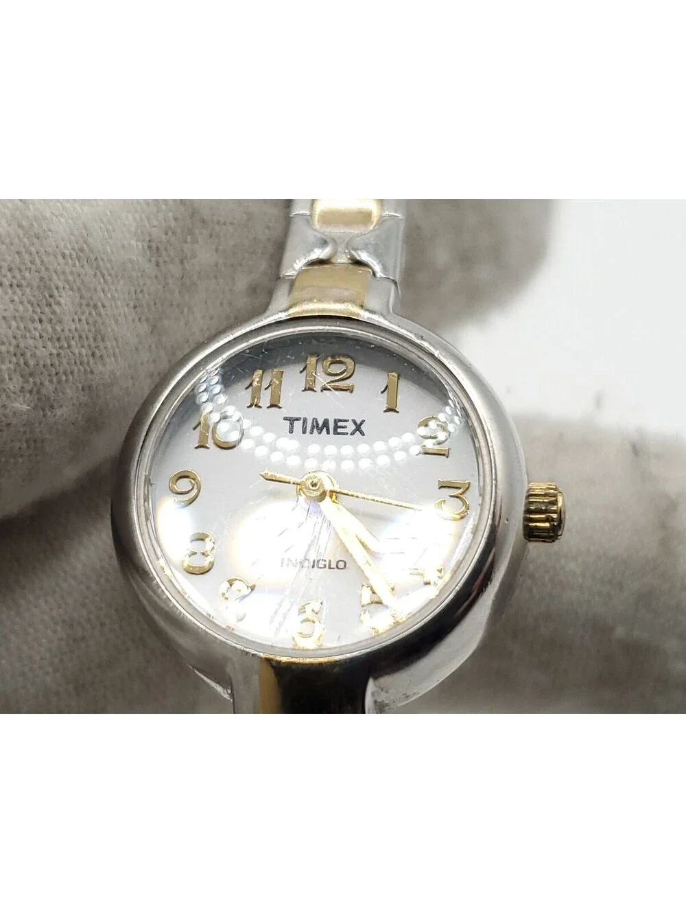 Timex Indiglo Quartz Watch New Battery Silver Tone White Dial Round 19mm